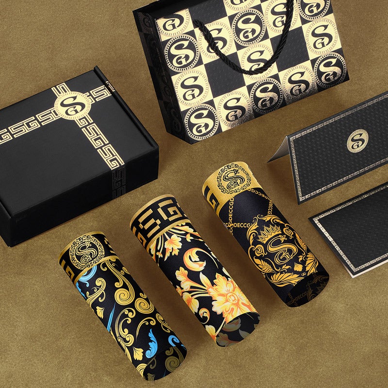 Men'S Underwear Ice Silk Breathable Thin Magnet Curing Personalized Printing Antibacterial Inner Pants 3 Black Gold Box - Image 1